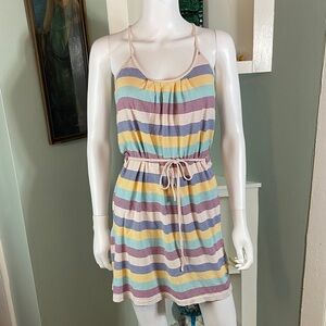 Colorful Striped tank sun Dress mini belted shirt Route 66 small racerback
